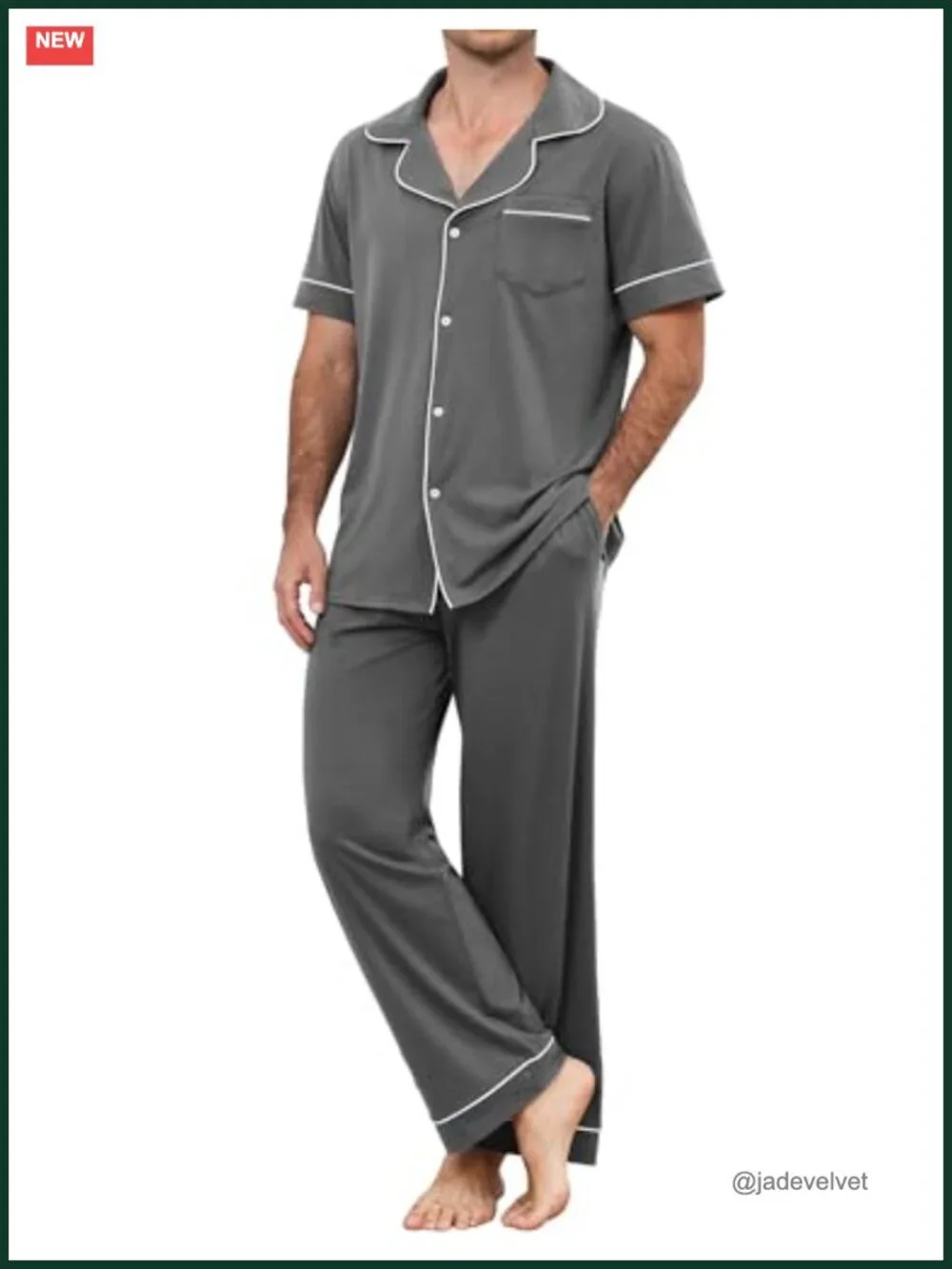 Men's Pajama Set Cotton Short Sleeve Button Down Lounge Set with Pockets